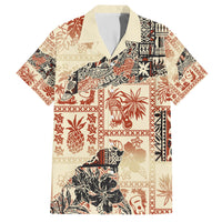 Hawaii Family Matching Short Sleeve Bodycon Dress and Hawaiian Shirt Aloha Tribal Pattern Beige Version LT9 Dad's Shirt - Short Sleeve Beige - Polynesian Pride
