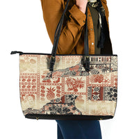 Hawaii Leather Tote Bag Aloha Tribal Pattern Beige Version LT9 - Polynesian Pride