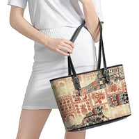 Hawaii Leather Tote Bag Aloha Tribal Pattern Beige Version LT9 - Polynesian Pride