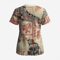 Hawaii Beige Version Scrub Top Aloha Tribal Pattern LT9 - Polynesian Pride