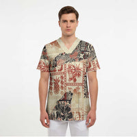 Hawaii Beige Version Scrub Top Aloha Tribal Pattern LT9 - Polynesian Pride