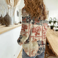 Hawaii Women Casual Shirt Aloha Tribal Pattern Beige Version LT9 - Polynesian Pride