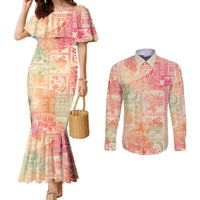 Hawaii Couples Matching Mermaid Dress and Long Sleeve Button Shirt Aloha Tribal Pattern Sweat Pink Ombre LT9 Pink - Polynesian Pride