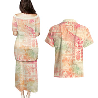 Hawaii Couples Matching Puletasi Dress and Hawaiian Shirt Aloha Tribal Pattern Sweat Pink Ombre LT9 - Polynesian Pride