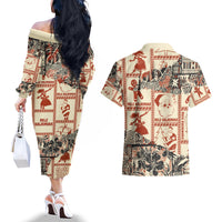 Aloha Hawaii Christmas Couples Matching Off The Shoulder Long Sleeve Dress and Hawaiian Shirt Mele Kalikimaka Tapa Tribal Retro Style LT9 - Polynesian Pride
