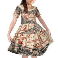 Aloha Hawaii Christmas Family Matching Tank Maxi Dress and Hawaiian Shirt Mele Kalikimaka Tapa Tribal Retro Style LT9 Daughter's Dress Beige - Polynesian Pride