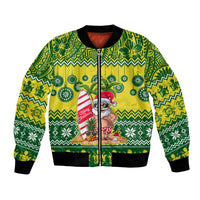 Cook Islands Christmas Bomber Jacket Santa Beach Meri Kiritimiti LT9 Unisex Green - Polynesian Pride