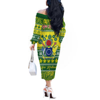 Cook Islands Christmas Off The Shoulder Long Sleeve Dress Santa Beach Meri Kiritimiti LT9 - Polynesian Pride