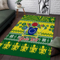 Personalised Cook Islands Christmas Area Rug Santa Beach Meri Kiritimiti LT9 Green - Polynesian Pride