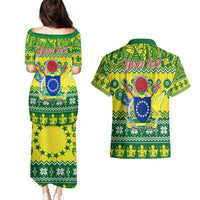 Personalised Cook Islands Christmas Couples Matching Puletasi Dress and Hawaiian Shirt Santa Beach Meri Kiritimiti LT9 - Polynesian Pride