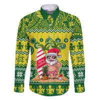 Personalised Cook Islands Christmas Family Matching Mermaid Dress and Hawaiian Shirt Santa Beach Meri Kiritimiti LT9 Dad's Shirt - Long Sleeve Green - Polynesian Pride