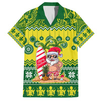 Personalised Cook Islands Christmas Family Matching Summer Maxi Dress and Hawaiian Shirt Santa Beach Meri Kiritimiti LT9 Dad's Shirt - Short Sleeve Green - Polynesian Pride