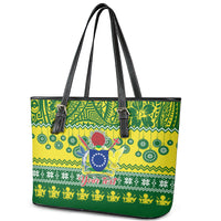 Personalised Cook Islands Christmas Leather Tote Bag Santa Beach Meri Kiritimiti LT9 - Polynesian Pride