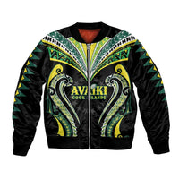 Custom Rugby Cook Islands Avaiki Bomber Jacket Black Kuki Airani Tribal Maori Inspired LT9 Unisex Black - Polynesian Pride