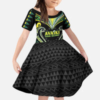 Custom Rugby Cook Islands Avaiki Family Matching Off The Shoulder Long Sleeve Dress and Hawaiian Shirt Black Kuki Airani Tribal Maori Inspired LT9 Daughter's Dress Black - Polynesian Pride