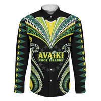 Custom Rugby Cook Islands Avaiki Family Matching Off The Shoulder Long Sleeve Dress and Hawaiian Shirt Black Kuki Airani Tribal Maori Inspired LT9 Dad's Shirt - Long Sleeve Black - Polynesian Pride