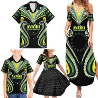 Custom Rugby Cook Islands Avaiki Family Matching Summer Maxi Dress and Hawaiian Shirt Black Kuki Airani Tribal Maori Inspired - Polynesian Pride