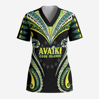 Custom Rugby Cook Islands Avaiki Scrub Top Black Kuki Airani Tribal Maori Inspired LT9 Adult Black - Polynesian Pride