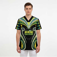 Custom Rugby Cook Islands Avaiki Scrub Top Black Kuki Airani Tribal Maori Inspired LT9 - Polynesian Pride