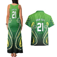 Custom Rugby Cook Islands Avaiki Couples Matching Tank Maxi Dress and Hawaiian Shirt Green Kuki Airani Tribal Maori Inspired - Polynesian Pride