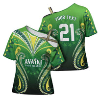 Custom Rugby Cook Islands Avaiki Cross Shoulder Shirt Green Kuki Airani Tribal Maori Inspired LT9 - Polynesian Pride