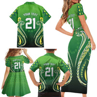 Custom Rugby Cook Islands Avaiki Family Matching Short Sleeve Bodycon Dress and Hawaiian Shirt Green Kuki Airani Tribal Maori Inspired - Polynesian Pride