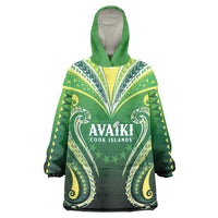 Custom Rugby Cook Islands Avaiki Wearable Blanket Hoodie Green Kuki Airani Tribal Maori Inspired LT9 One Size Green - Polynesian Pride