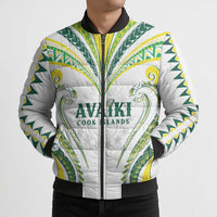 Custom Rugby Cook Islands Avaiki Bomber Puffer Jacket White Kuki Airani Tribal Maori Inspired LT9 - Polynesian Pride