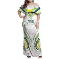 Custom Rugby Cook Islands Avaiki Family Matching Off Shoulder Maxi Dress and Hawaiian Shirt White Kuki Airani Tribal Maori Inspired - Polynesian Pride