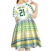 Custom Rugby Cook Islands Avaiki Kid Short Sleeve Dress White Kuki Airani Tribal Maori Inspired - Polynesian Pride