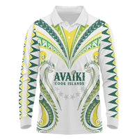 Custom Rugby Cook Islands Avaiki Long Sleeve Polo Shirt White Kuki Airani Tribal Maori Inspired LT9 White - Polynesian Pride
