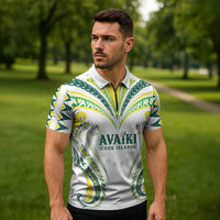 Custom Rugby Cook Islands Avaiki Zipper Polo Shirt White Kuki Airani Tribal Maori Inspired LT9 - Polynesian Pride