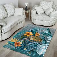 Sea Turtle In The Ocean Area Rug with Polynesian Pattern Arty Style
