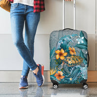 Sea Turtle In The Ocean Luggage Cover with Polynesian Pattern Arty Style