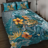 Sea Turtle In The Ocean Quilt Bed Set with Polynesian Pattern Arty Style