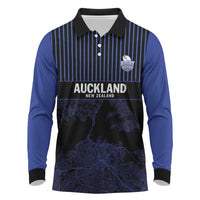 Custom Oceania Football NZ Auckland Long Sleeve Polo Shirt Minimal City Map Style