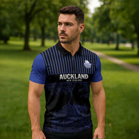 Custom Oceania Football NZ Auckland Zipper Polo Shirt Minimal City Map Style