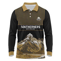 Custom Oceania Football NZ South Island Long Sleeve Polo Shirt Minimal Mount Cook Silhouette