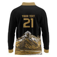 Custom Oceania Football NZ South Island Long Sleeve Polo Shirt Minimal Mount Cook Silhouette