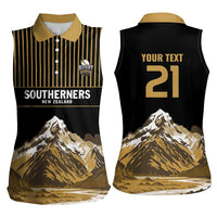 Custom Oceania Football NZ South Island Women Sleeveless Polo Shirt Minimal Mount Cook Silhouette