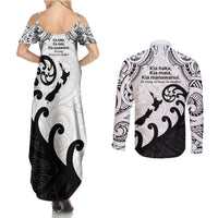 Kia Haka Maori language Couples Matching Summer Maxi Dress and Long Sleeve Button Shirt Te Reo Maori Inspired Art