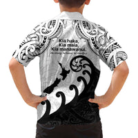 Kia Haka Maori language Family Matching Off The Shoulder Long Sleeve Dress and Hawaiian Shirt Te Reo Maori Inspired Art