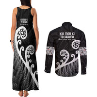 Kia Mau Ki To Ukaipo Couples Matching Tank Maxi Dress and Long Sleeve Button Shirt Te Reo Maori Koru Fern Art