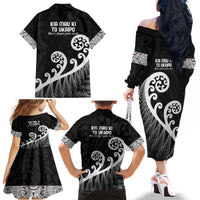 Kia Mau Ki To Ukaipo Family Matching Off The Shoulder Long Sleeve Dress and Hawaiian Shirt Te Reo Maori Koru Fern Art