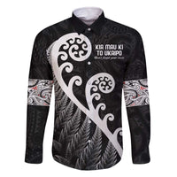 Kia Mau Ki To Ukaipo Family Matching Off The Shoulder Long Sleeve Dress and Hawaiian Shirt Te Reo Maori Koru Fern Art