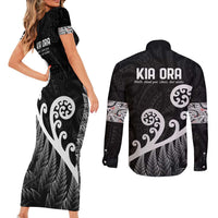 Kia Ora Maori Language Couples Matching Short Sleeve Bodycon Dress and Long Sleeve Button Shirt Te Reo Maori Koru Fern Art