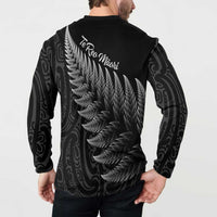 New Zealand Te Reo Māori Button Sweatshirt Simple Black Fern