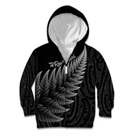 New Zealand Te Reo Mori Kid Hoodie Simple Black Fern LT9 Zip Hoodie Black - Polynesian Pride