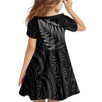 New Zealand Te Reo Māori Kid Short Sleeve Dress Simple Black Fern