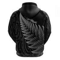 New Zealand Te Reo Māori Zip Hoodie Simple Black Fern